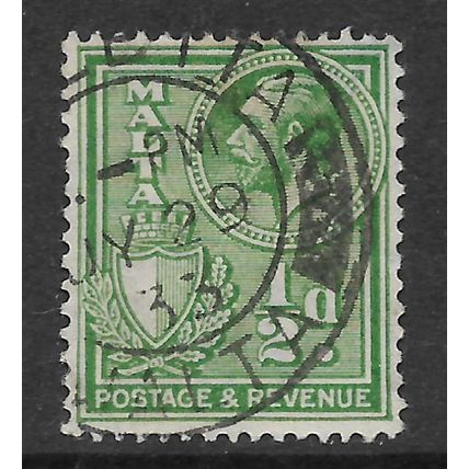 MALTA 1926 1/2d YELLOW GREEN SG 158 FINE USED#4