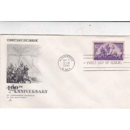 United States 1940 Coronado's Journeys FDC Albuquerque cancel Unaddressed VGC
