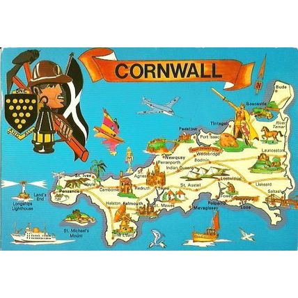 England CORNWALL Map Postcard (Hinde 2DC1108)