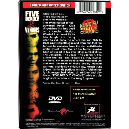 4 DVD set Five Deadly Venoms, Return of , Kid with the golden arm, flag of iron