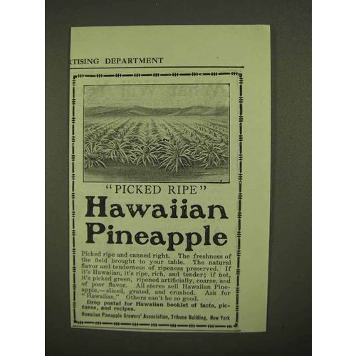 1909 Hawaiian Pineapple Ad - Picked Ripe