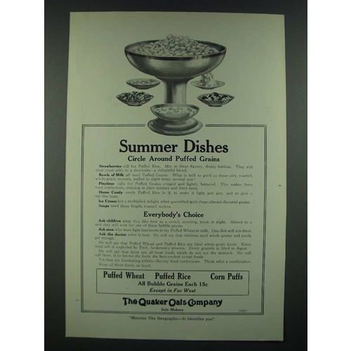 1919 Quaker Oats Puffed Wheat, Rice and Corn Puffs Ad - Summer Dishes