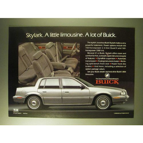 1989 Buick Skylark Car Ad - Skylark. A little limousine. A lot of Buick