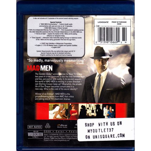 Mad Men - Season 2 Blu-ray Disc, 2009, 3-Disc Set - Very Good