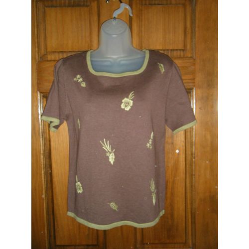 Ladies Sag Harbor Floral Embroidered SS Sweater - Size S