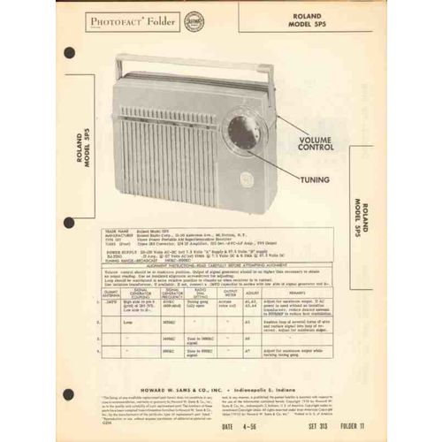 ROLAND model 5P5 5-tube AM radio receiver Sams Photofact manual