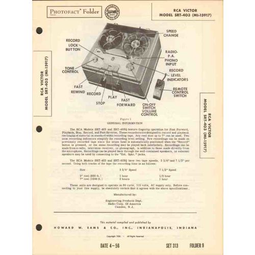 RCA VICTOR model SRT-403 tape recorder playback Sams Photofact manual