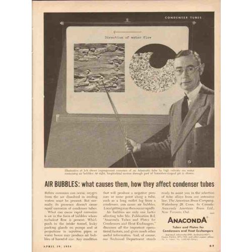 AMERICAN BRASS COMPANY 1954 Anaconda tubes air bubble cause vintage ad