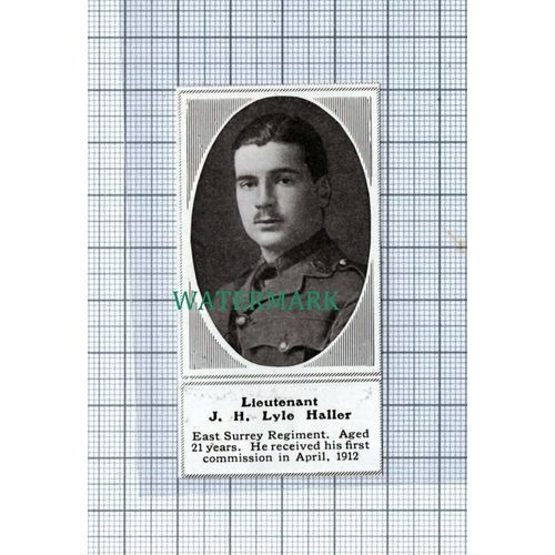 C4902) Lt J H Lyle Haller East Surrey Regiment War WW1 -1915 SMALL Clip