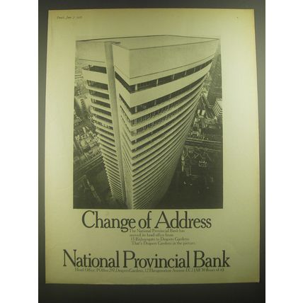 1967 National Provincial Bank Ad - Change of Address