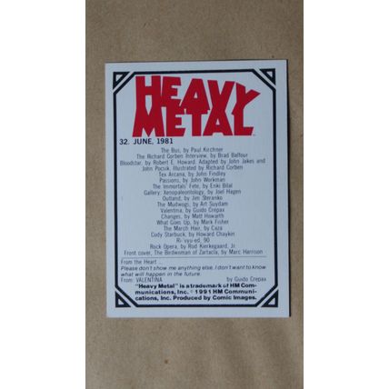 Heavy Metal Base trading Card # 32 (A) 1991 Cover Magazine Marc Harrison