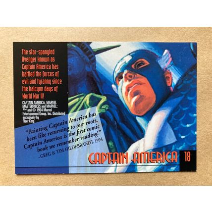 Marvel Masterpieces 1994 Base trading Card # 18 Captain America (B) Fleer