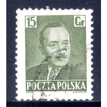 POLAND 1950, President Boleslaw Bierut, Green, 15 G, USED