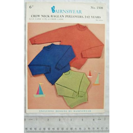 Vintage: Bairnswear No. 1508 crew neck raglan pullovers, 4 ply or crepe laine