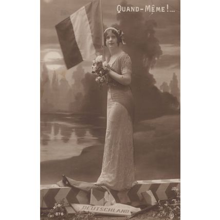 French German Military Flag Quand Meme 1914 WW1 Glamour Postcard