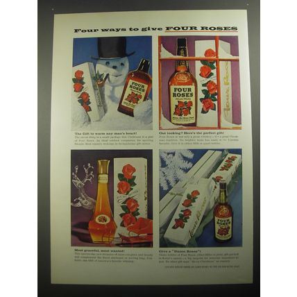 1956 Four Roses Bourbon Ad - Four ways to give Four Roses