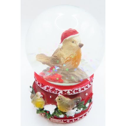 Miniature Winter Robin Snow Globe Glitter 6.5 CM Gift Christmas Holiday Red Base