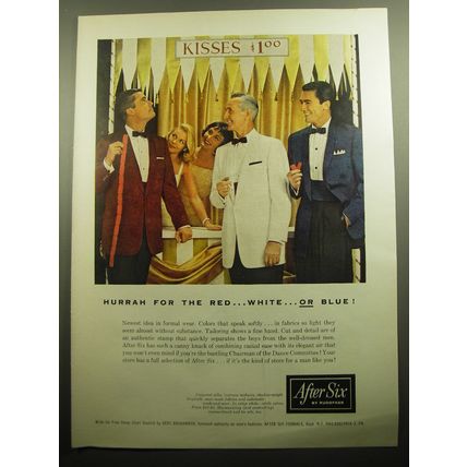 1958 After Six Formal Wear Ad - Hurrah for the Red.. white.. or Blue!