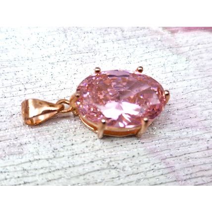 Pink Cubic Zirconia Swiss Star® Oval Pendant 14k Rose Gold Overlay 925 Silver