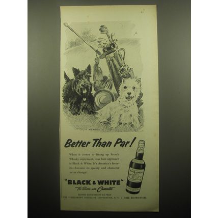 1959 Black & White Scotch Ad - art by Morgan Dennis - Better than par