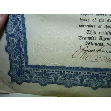 Original Antique 1917 Signed 100 Mining Shares Deed, New Era Mines Maine, Paid