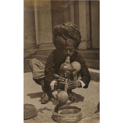 Bengal Singapore Snake Cobra Charmer Pungi Flute Old Real Photo Postcard