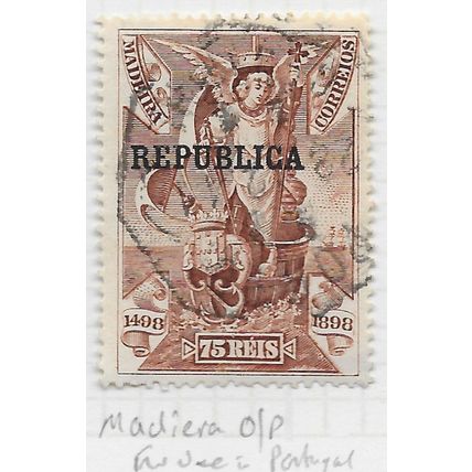 PORTUGAL MADERIA CLASSIC 1911 VASCO DA GAMA 400th 75R PURPLE OVERPRINT USED