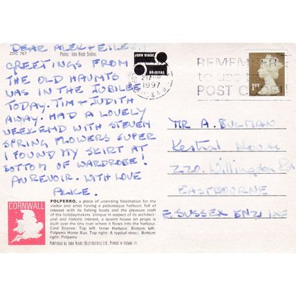 Polperro Cornwall Multiview Postcard posted 1997 creased