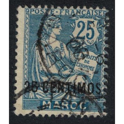 Fr. Morocco 25 Centimos Ovpt 1908 Canc SG#21 MI#14 Sc#18