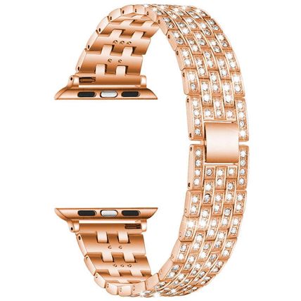 Five-beads Diamond Steel Replacement Strap Watchband For Apple Watch Series, 7 4