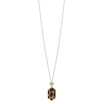 New Metal Chain Hexagon Leopard Pendant Long Necklace