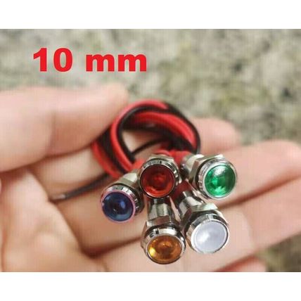 5Pcs 10mm 12/24V DC LED Metal Indicator Light Waterproof Signal Lamp with Wire