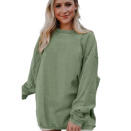 Green Ribbed Corded Oversized Sweatshirt