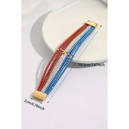 Sky Blue Flag Day Magnetic Buckle Studded Multi Layer Bracelet