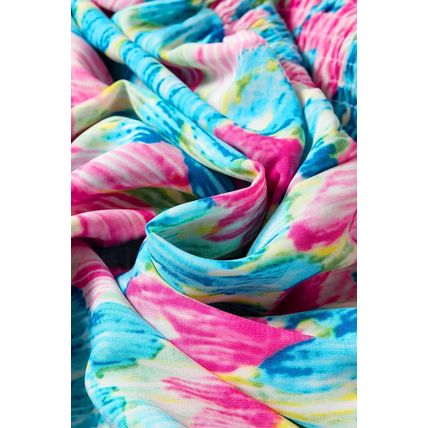 Sky Blue Floral Allover Print Shirred Square Neck Plus Size Maxi Dress