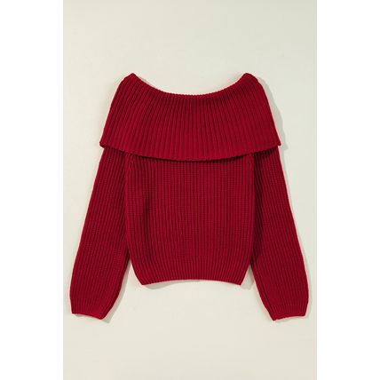 Racing Red Off-the-shoulder Knit Sweater