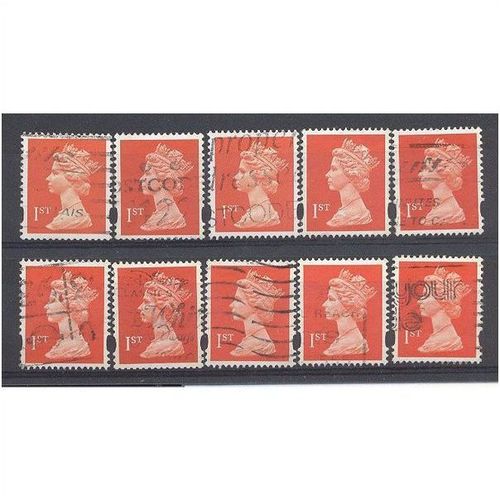 BULK STOCK.(1st) Bright Orange-Red x 10.Type Unchecked.Fine Used.nb12f2