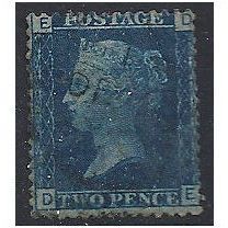 1858 SG47 2d Blue Plate 15 Fine/Very Fine Used Check Letters "DE".