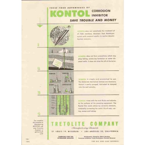 tretolite company 1950 kontol corrosion inhibitor chemical vintage ad