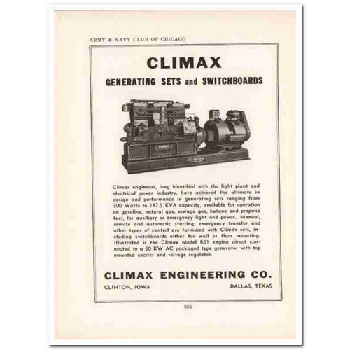 climax engineering company 1943 generating set switchboards vintage ad