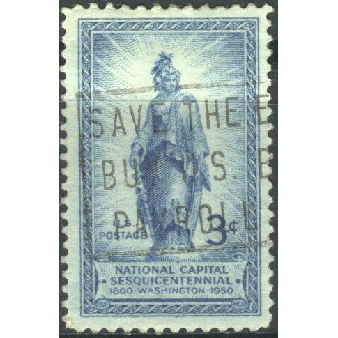 USA 1950 - SG986 - 3c blue - State Of Freedom by Crawford on Capitol Dome - used