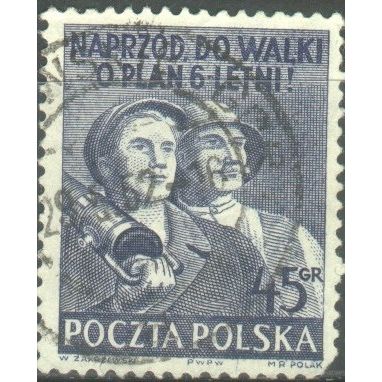 Poland 1951 - 45gr greyish blue - Six Year Reconstruction Plan - used 2