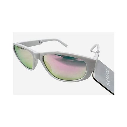 Foster Grant West Loop White Frame Wrap Sunglasses Mirrored