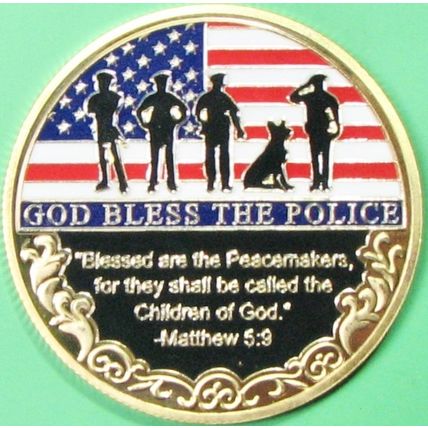 God Bless The Police. Challenge Coin. 1.50". 59b.
