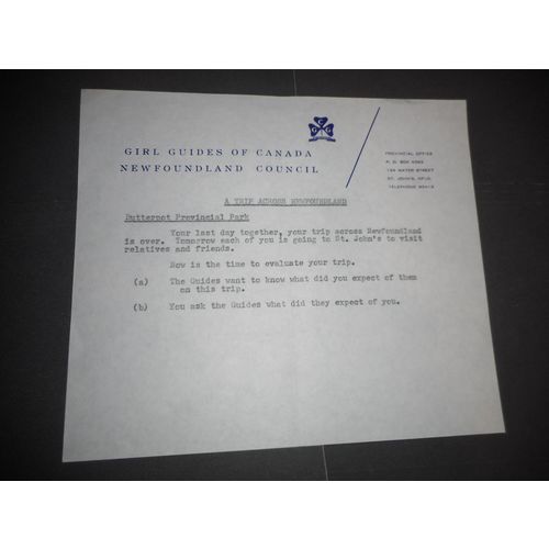 Girl Guides of Canada Newfoundland Council Letter-or Note,Camping Trip
