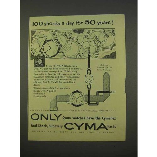 1955 Cyma Watch Ad - 100 Shocks a Day for 50 Years