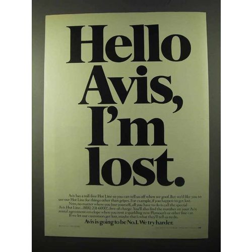 1971 Avis Rent-a-Car Ad - Hello Avis, I'm Lost