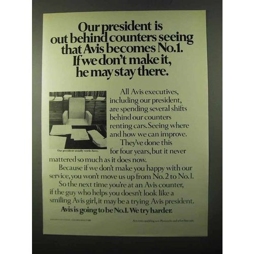 1971 Avis Rent-a-Car Ad - Our President Behind Counters