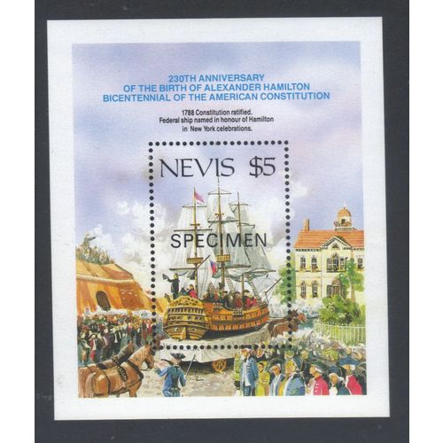 NEVIS 1987 230th BIRTH ANNIV HAMILTON SOUVENIR SHEET OVERPRINTED SPECIMEN MNH