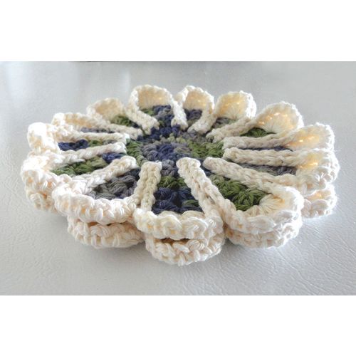 POT holders - hot pads mats set of 2 round blue green white hues 8 inches #001